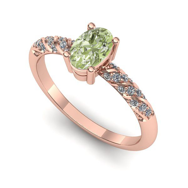 Inel din aur roz cu diamant de laborator verde