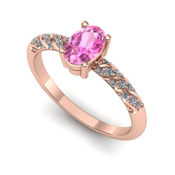 Inel logodna din aur roz cu safir roz