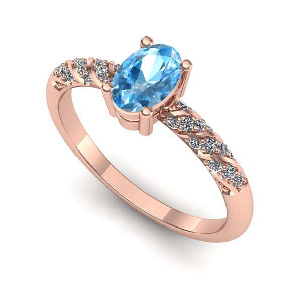 Inel logodna din aur roz cu topaz blue