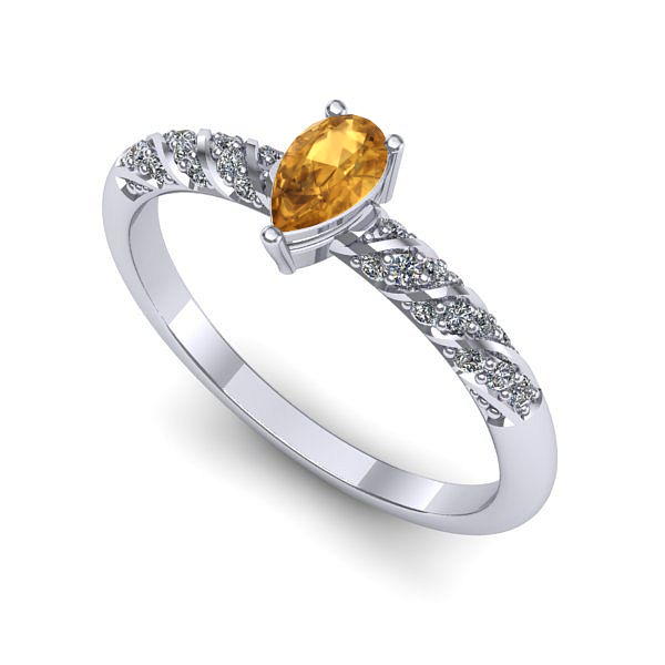 Inel logodna din aur alb cu citrin