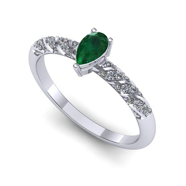 Inel de logodna din aur alb cu smarald