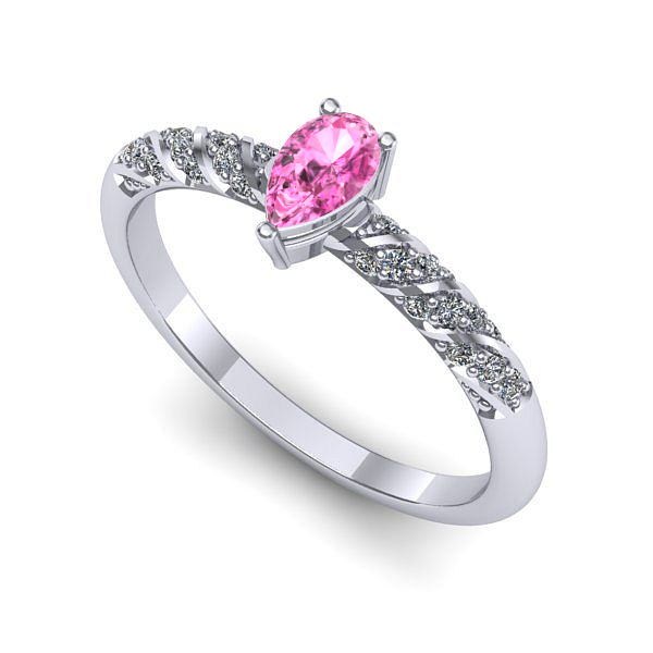 Inel logodna din aur alb cu safir roz