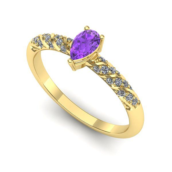 Inel logodna din aur galben cu ametist