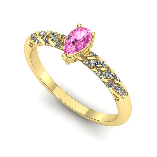 Inel logodna din aur galben cu safir roz
