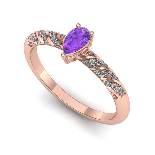 Inel de logodna din aur roz cu ametist