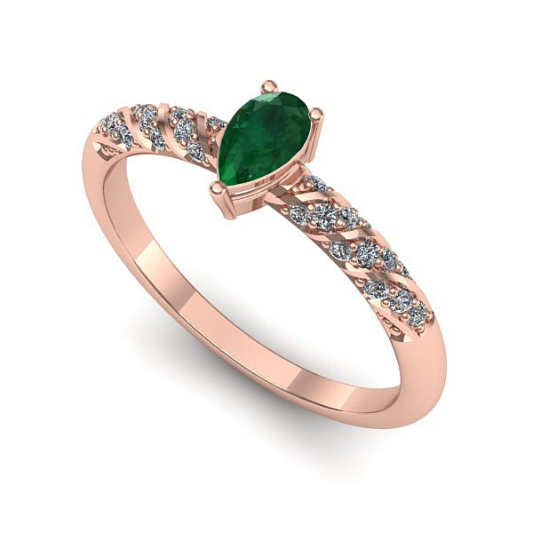 Inel de logodna din aur roz cu smarald