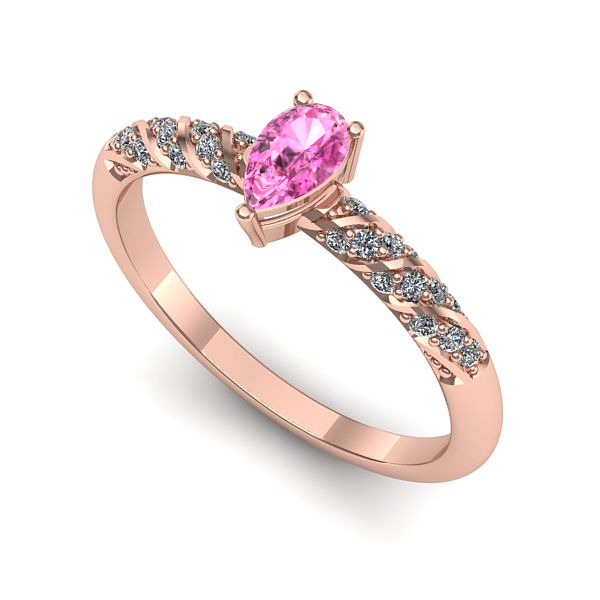Inel de logodna din aur roz cu safir roz