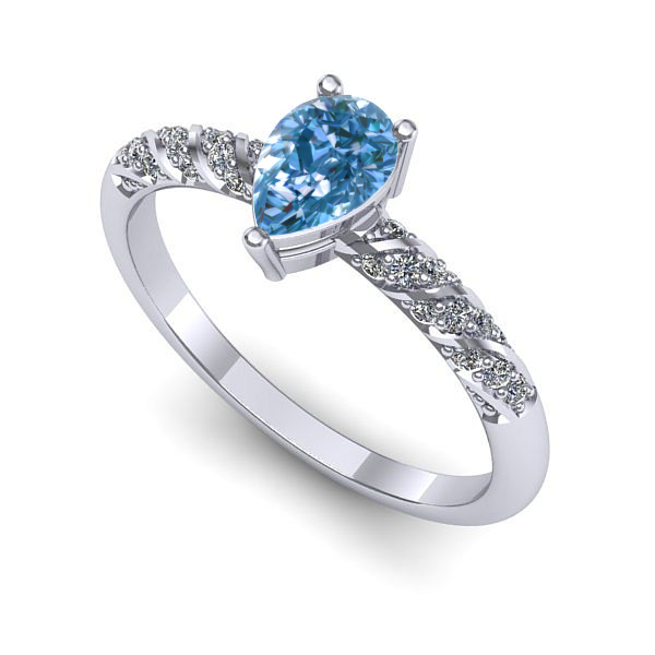 Inel din aur alb cu diamant de laborator albastru