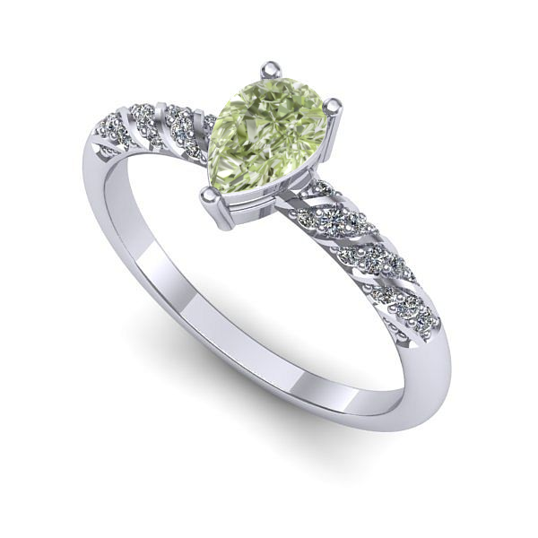 Inel de logodna din aur alb cu diamant de laborator verde