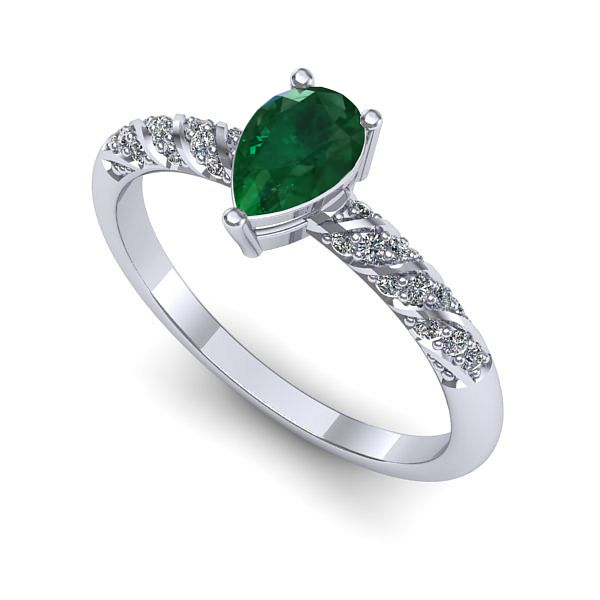 Inel logodna din aur alb cu smarald