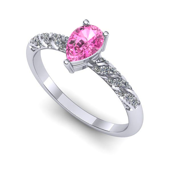 Inel logodna din aur alb cu safir roz