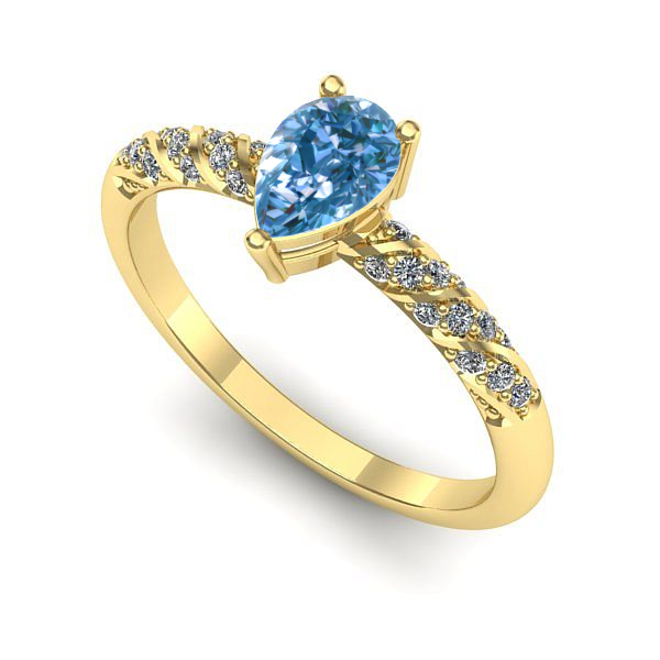 Inel de logodna din aur galben cu diamant de laborator albastru