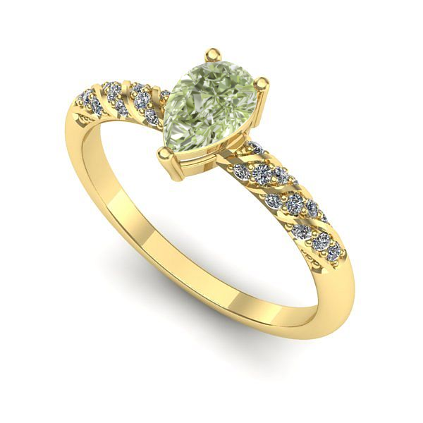 Inel logodna din aur galben cu diamant de laborator verde