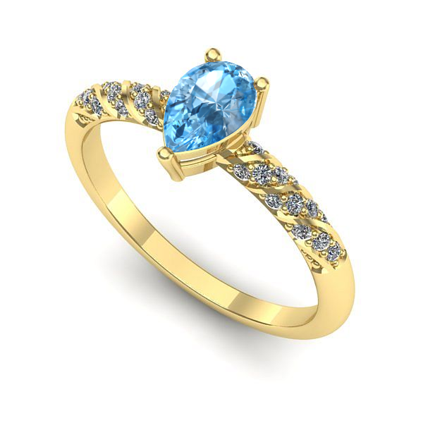 Inel logodna din aur galben cu topaz blue