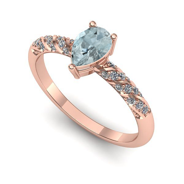 Inel de logodna din aur roz cu aquamarin