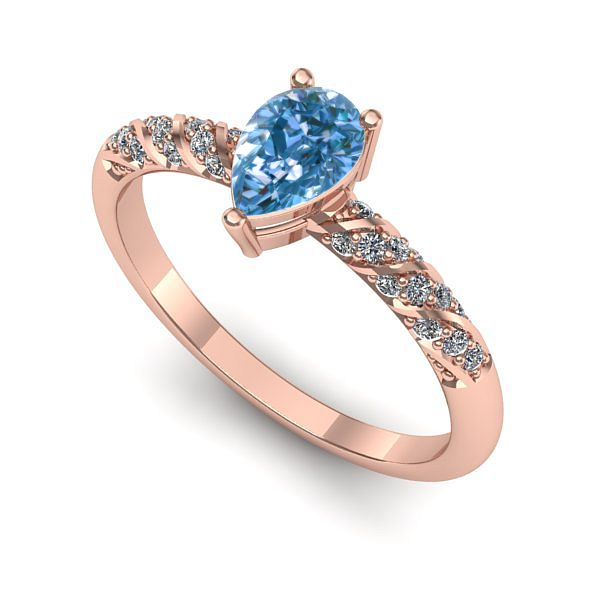 Inel de logodna din aur roz cu diamant de laborator albastru
