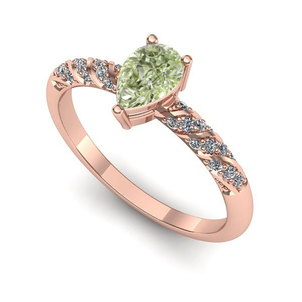 Inel din aur roz cu diamant de laborator verde