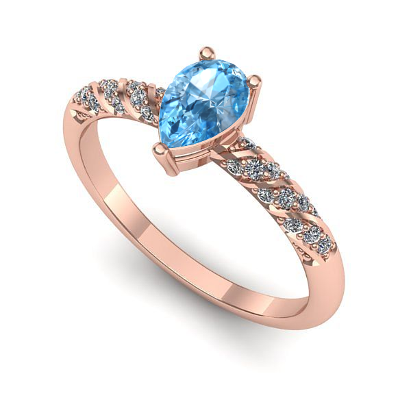 Inel logodna din aur roz cu topaz blue
