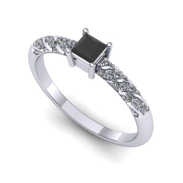 Inel logodna din aur alb cu diamant negru