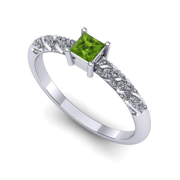 Inel de logodna din aur alb cu peridot