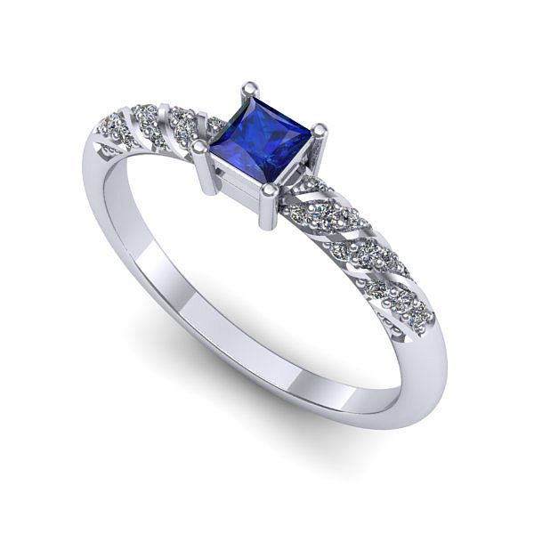 Inel de logodna din aur alb cu safir