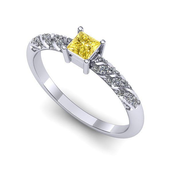 Inel de logodna din aur alb cu safir galben