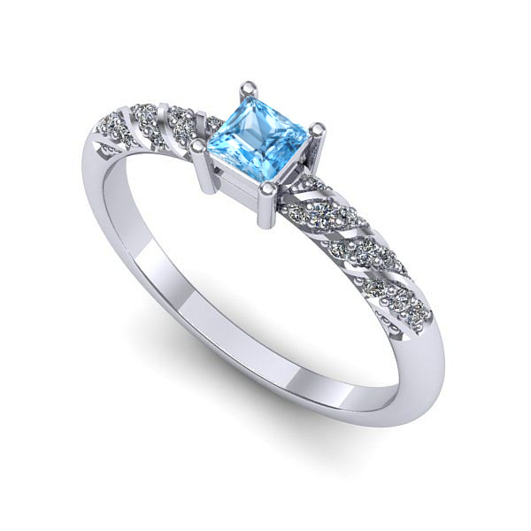 Inel logodna din aur alb cu topaz blue
