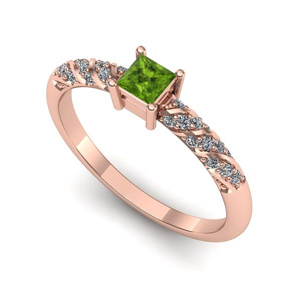 Inel de logodna din aur roz cu peridot