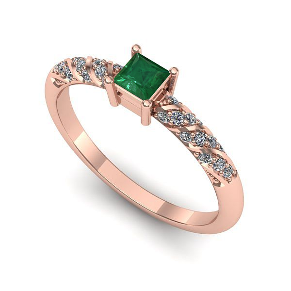 Inel din aur roz cu smarald