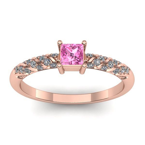 Inel cu safir roz patrat