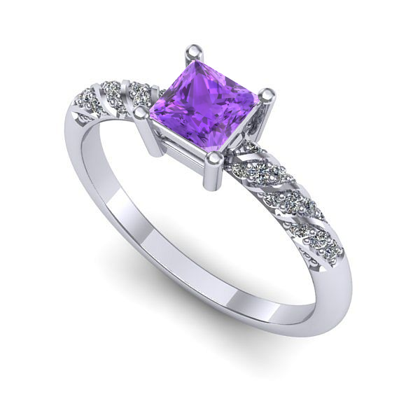 Inel din aur alb cu ametist