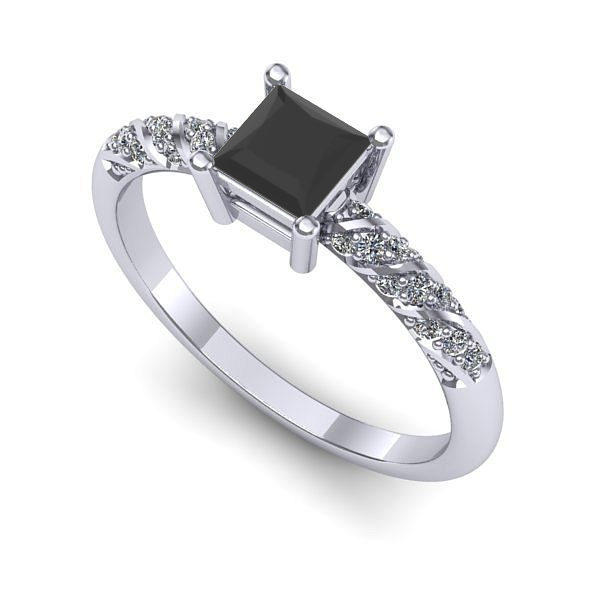 Inel de logodna din aur alb cu diamant negru