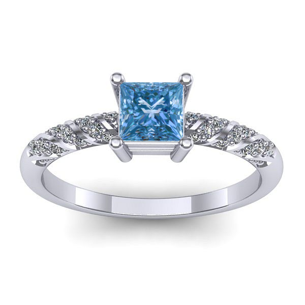 Inel de logodna cu diamant de laborator albastru patrat