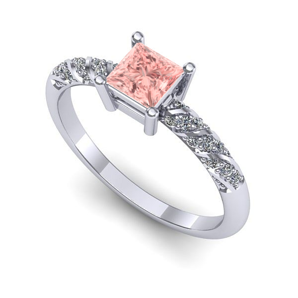 Inel din aur alb cu diamant de laborator roz