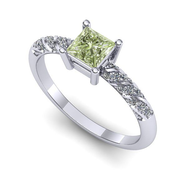 Inel logodna din aur alb cu diamant de laborator verde