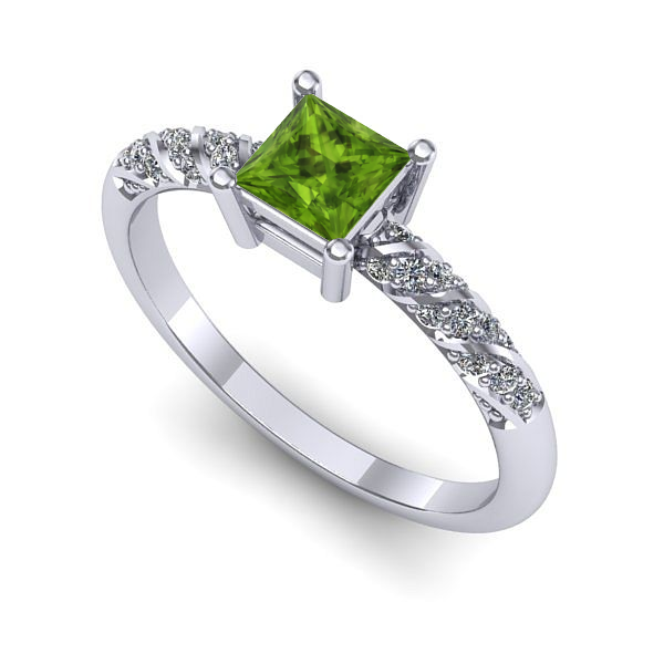 Inel de logodna din aur alb cu peridot