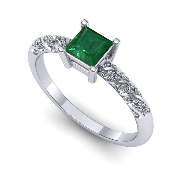 Inel logodna din aur alb cu smarald