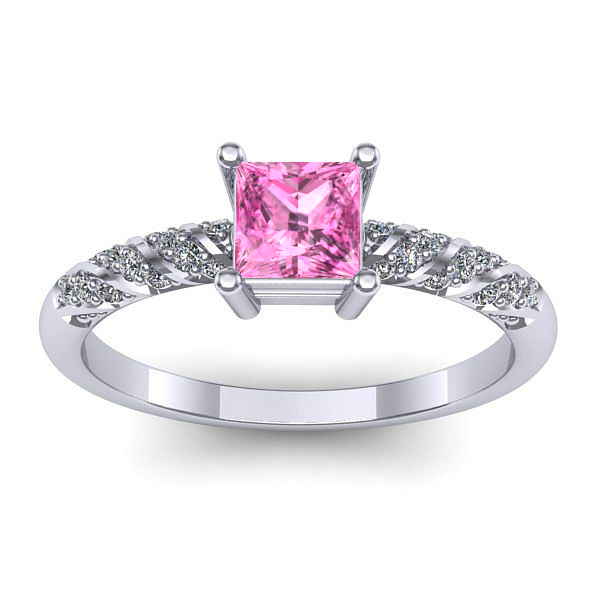 Inel logodna cu safir roz patrat