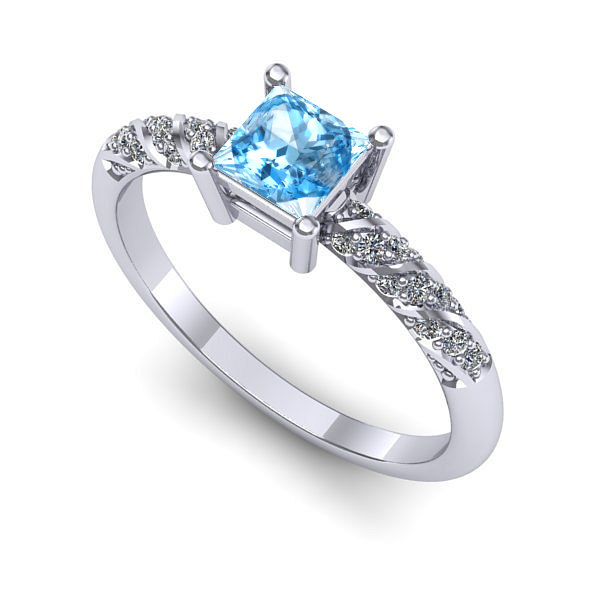 Inel logodna din aur alb cu topaz blue