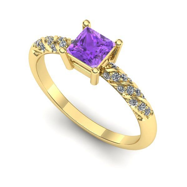 Inel logodna din aur galben cu ametist
