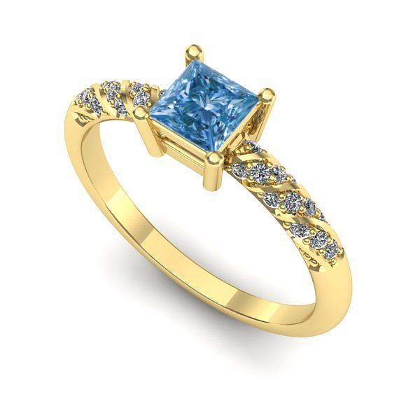 Inel de logodna din aur galben cu diamant de laborator albastru