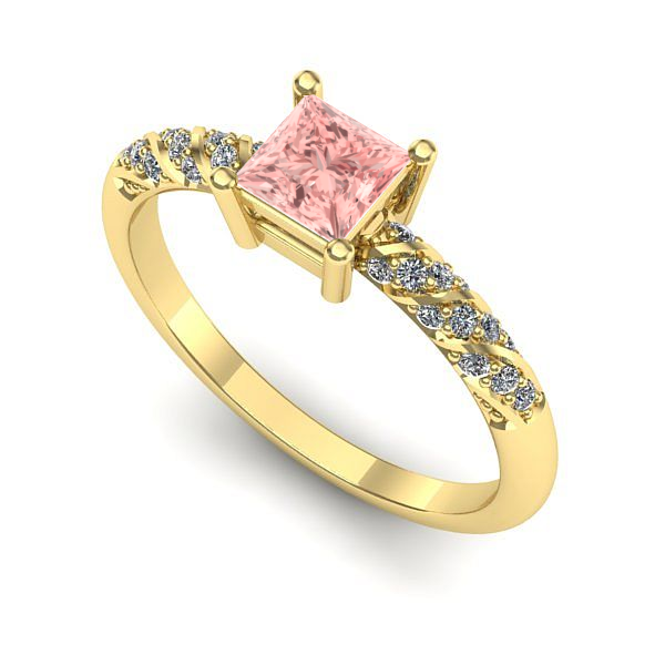 Inel logodna din aur galben cu diamant de laborator roz