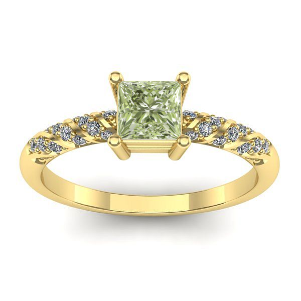 Inel cu diamant de laborator verde patrat