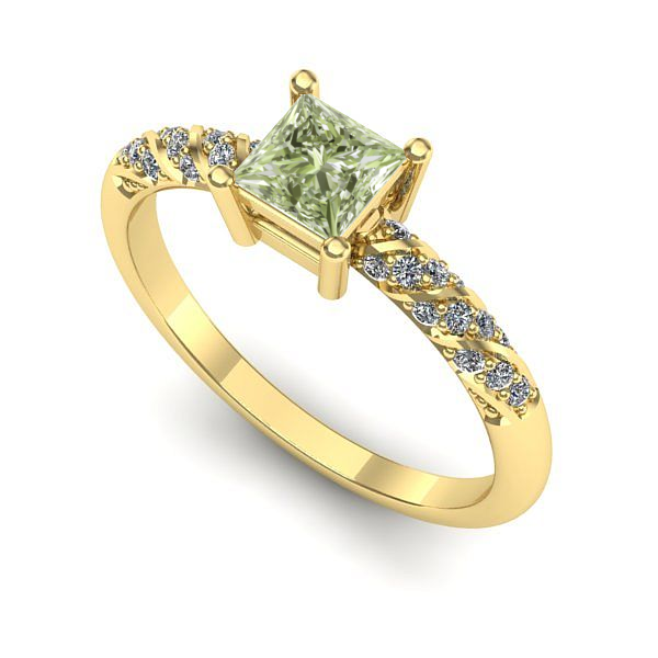 Inel logodna din aur galben cu diamant de laborator verde