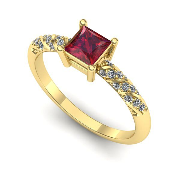 Inel logodna din aur galben cu rubin