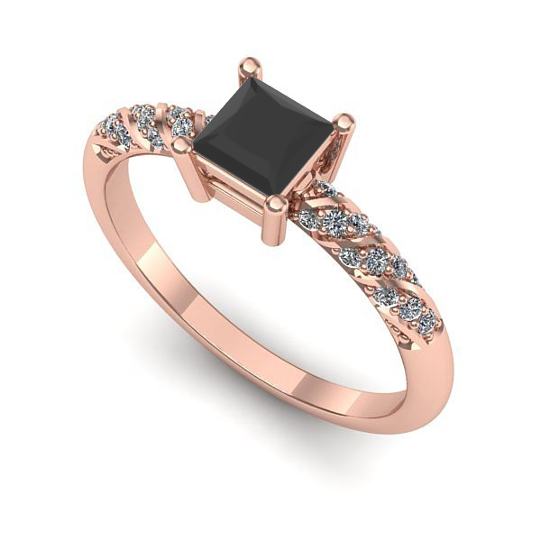 Inel de logodna din aur roz cu diamant negru