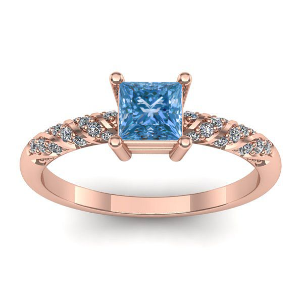 Inel de logodna cu diamant de laborator albastru patrat