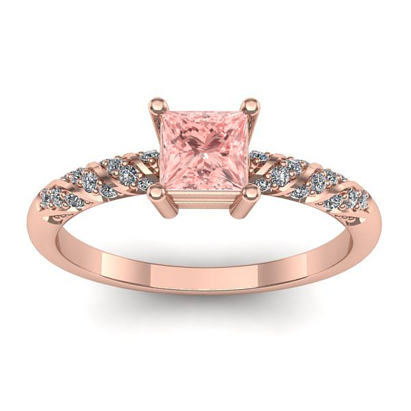 Inel logodna cu diamant de laborator roz patrat