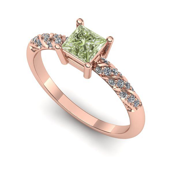 Inel de logodna din aur roz cu diamant de laborator verde