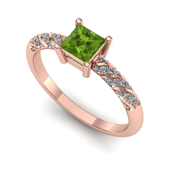 Inel logodna din aur roz cu peridot